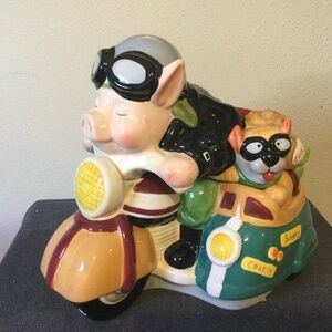 Cookie Jar Road Hog Pig On Motorcycle Preowned